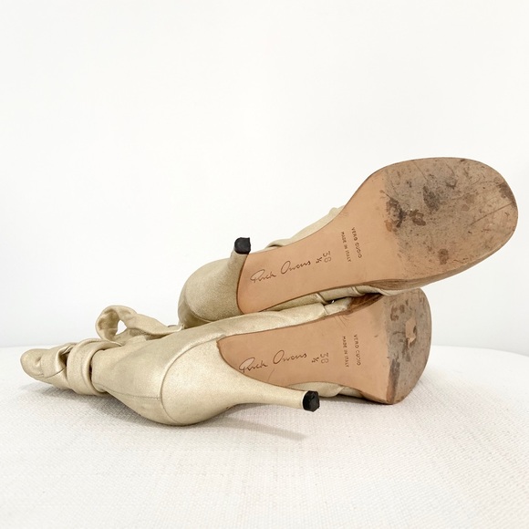 INSANE RICK OWENS GOLD ANKLE WRAP PLATFORM BOOTS - Picture 4 of 5